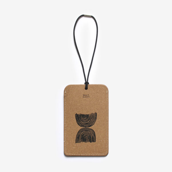 Australian made recycled leather luggage tag lucy simpson collaboration gaawaa miyay designs duality natural kraft