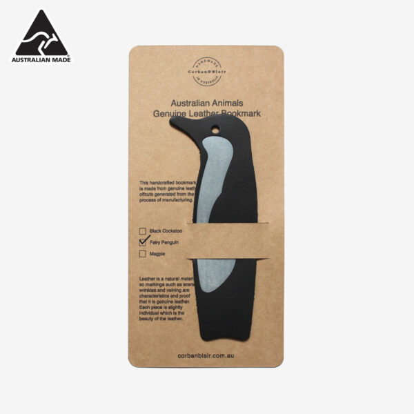 10135-Australian-Animal-Leather-Bookmarks-fairy-penguin-black-aus-made-logo