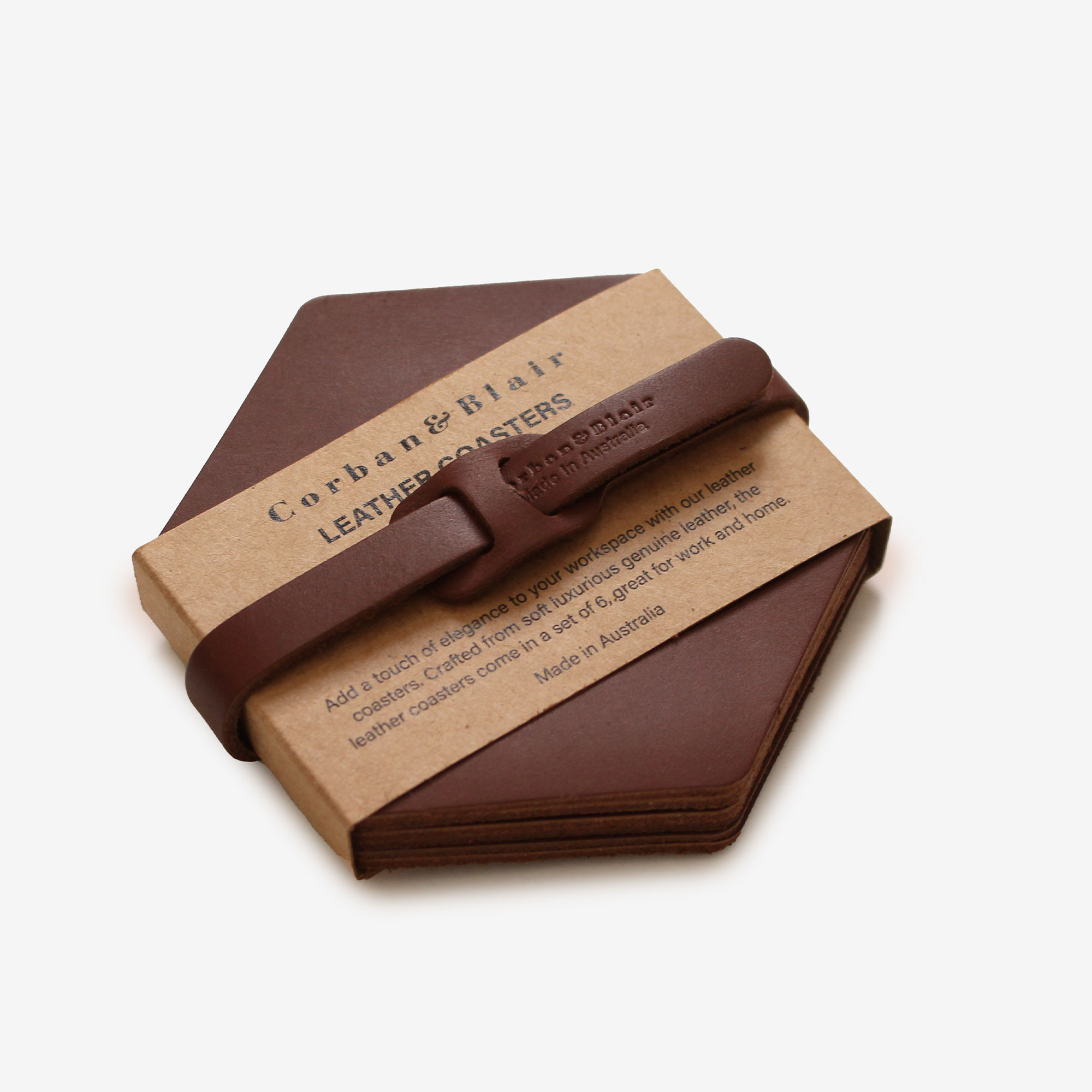 Artisan Hexagonal Leather Coasters (Set Of 6)